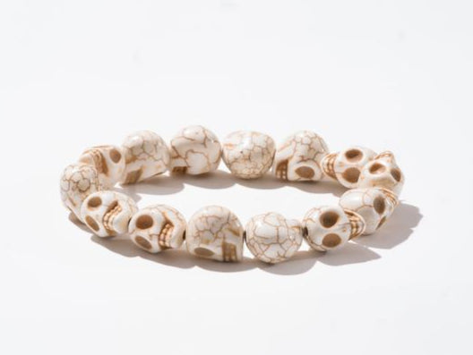 Skull Bead Mala Bracelet – White Tibetan Howlite