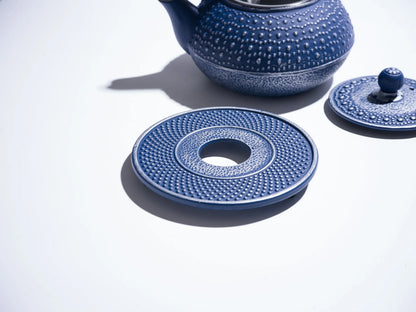 Blue Cast Iron Japanese Teapot – 27oz Enamel with Infuser & Trivet