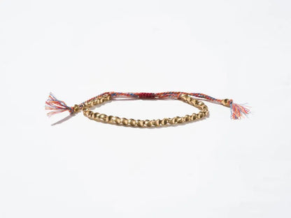 Brass Beads and 5 Color String Woven String Bracelet - Handmade at Sangha House