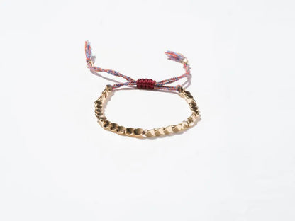 Brass Beads and 5 Color String Woven String Bracelet - Handmade at Sangha House