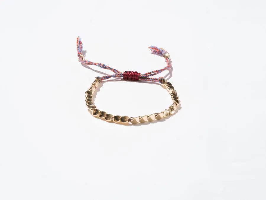 Brass Beads and 5 Color String Woven String Bracelet - Handmade at Sangha House