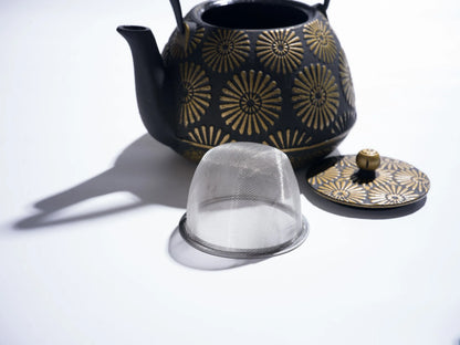 Japanese Cast Iron Tetsubin Teapot – 40oz Black & Gold Enamel with Infuser