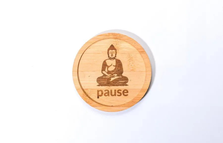 "Pause" Laser Engraved Wooden Coaster Set (4 Pcs.)