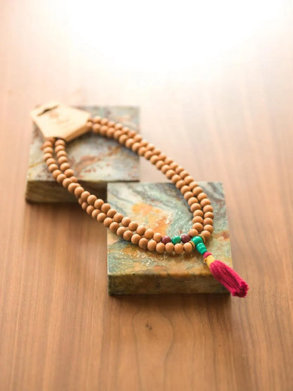 Sandalwood and Brass Mala - Meditation & Prayer Beads