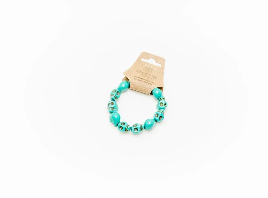 Skull Bead Mala Bracelet – Turquoise Tibetan Howlite