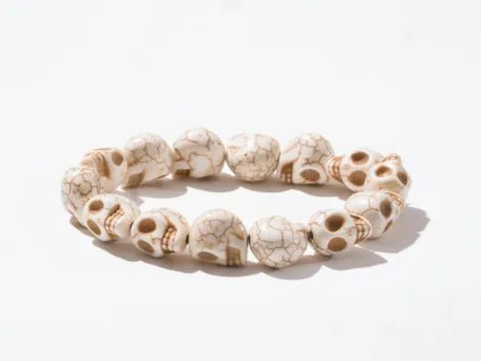 Skull Bead Mala Bracelet – White Tibetan Howlite