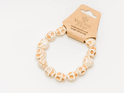 Skull Bead Mala Bracelet – White Tibetan Howlite