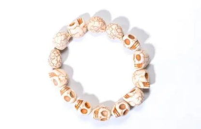 Skull Bead Mala Bracelet – White Tibetan Howlite