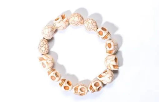 Skull Bead Mala Bracelet – White Tibetan Howlite